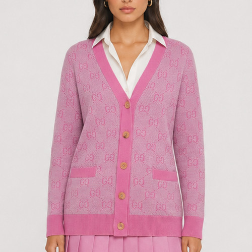 Gucci pink monogram neck - monogram, v-neck